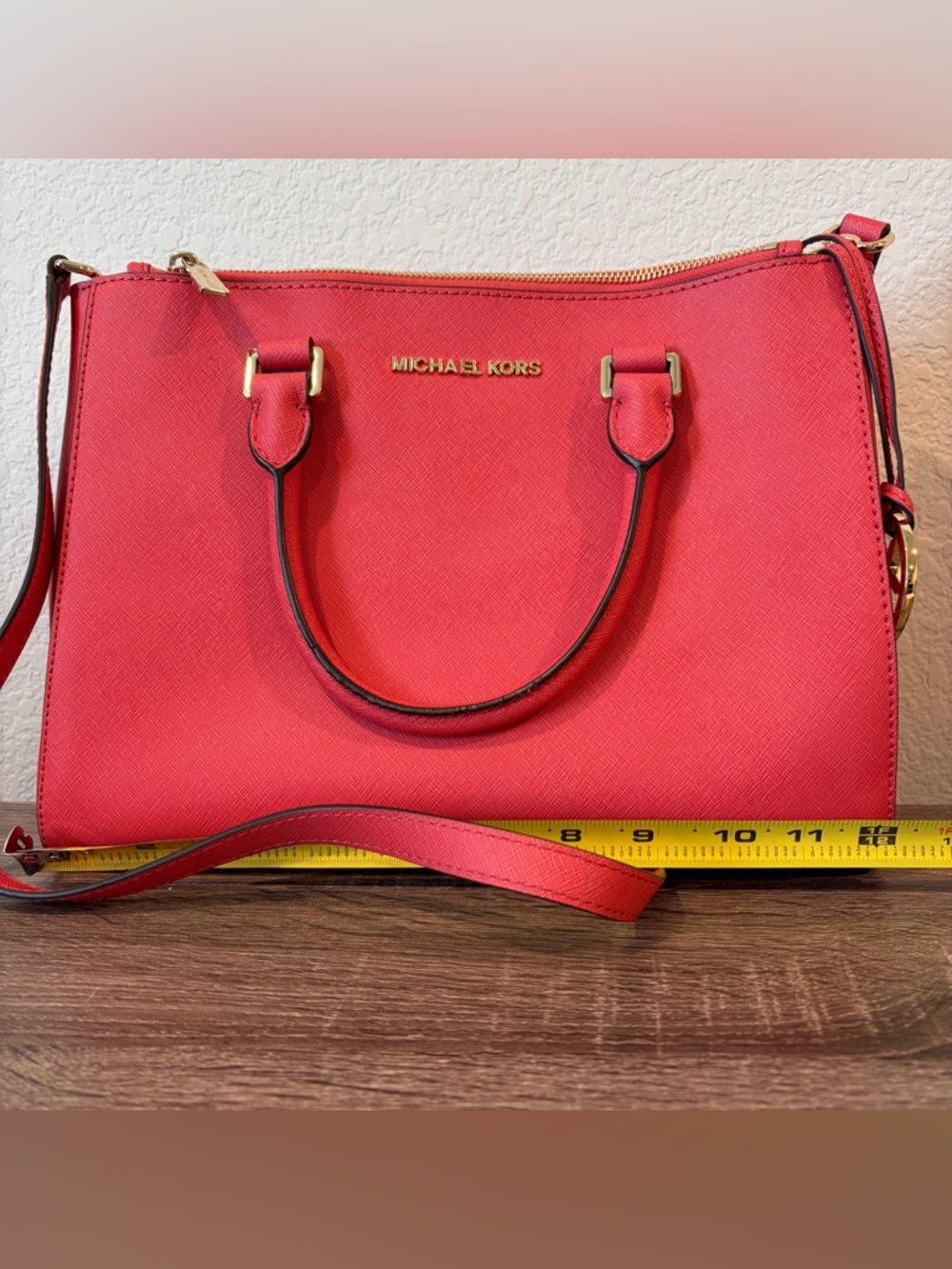 Michael Kors Women’s Watermelon Pink Saffiano Leather Medium Sutton Satchel - Picture 12 of 13